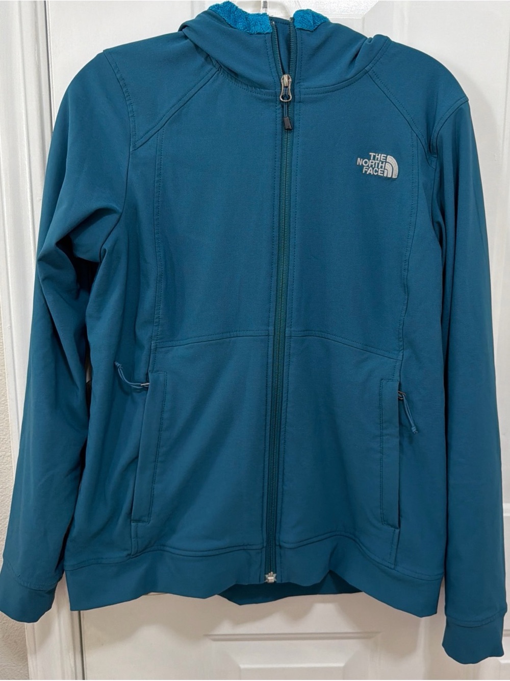 The North Face Women's Teal Color Fleece Hoodie Soft Shell Jacket M Fall Outdoor